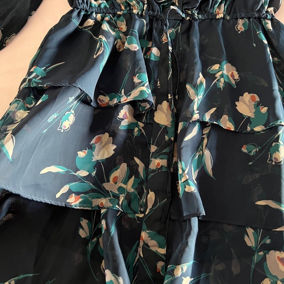 Lauren Conrad Women's Dark Green Floral Midi Dress Size 2 Small Chiffon Fall 3/4 - Picture 9 of 11